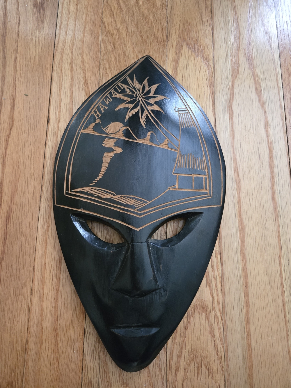Black Hawaiian Carved Wood Wall Mask